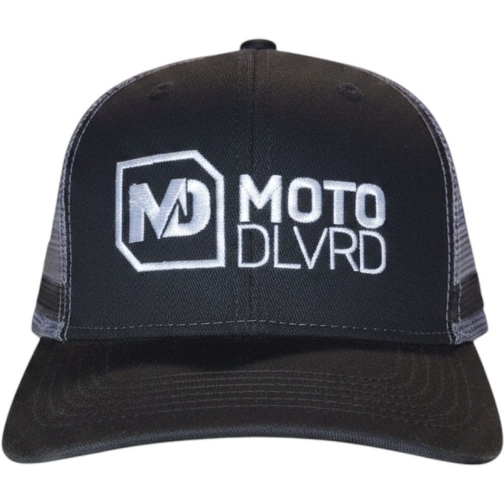 Motodlvrd Trucker Snapback Hat OS Big Graphic Black White Cotton Mesh Cap Mens